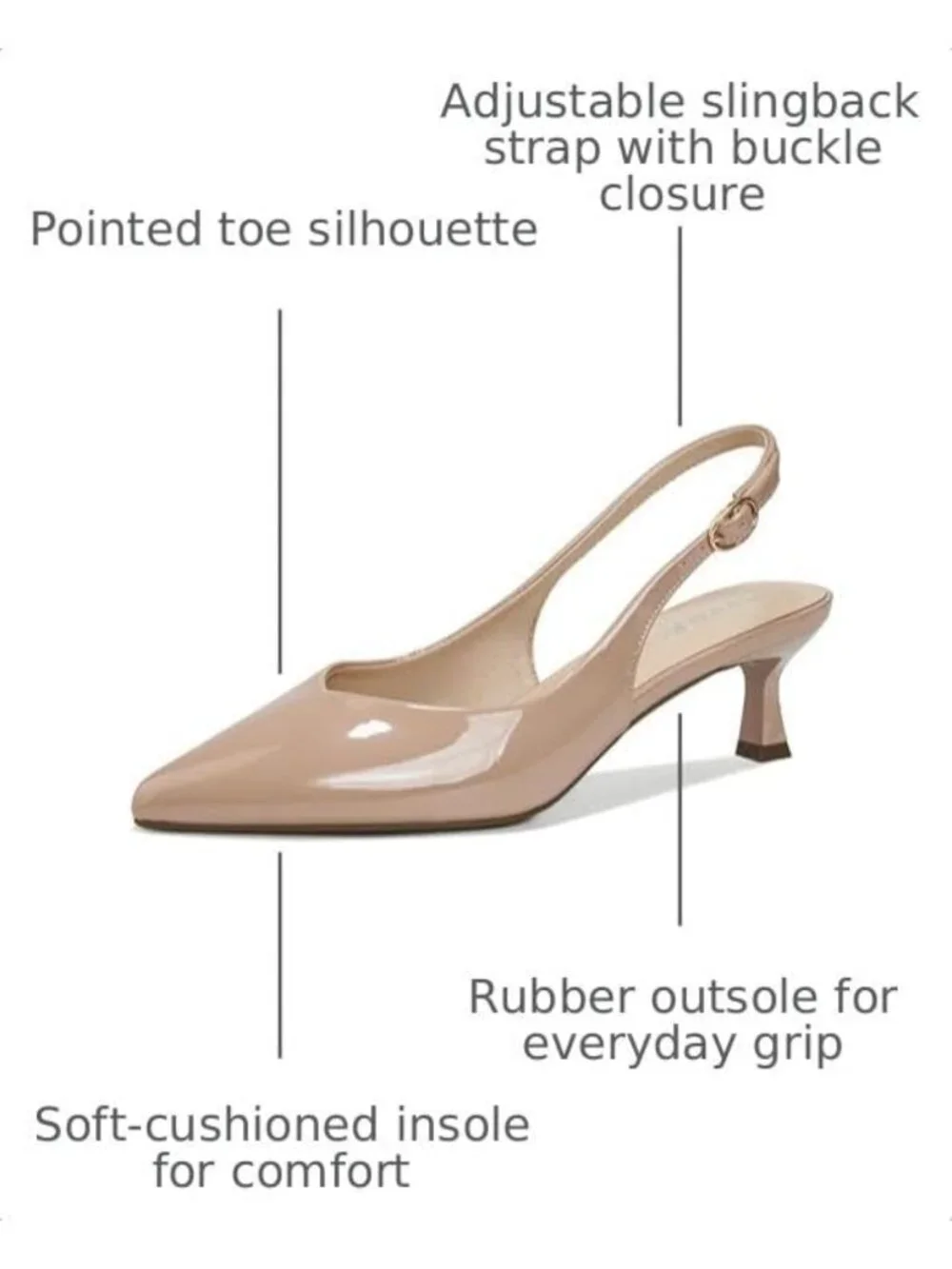 Chic Women's 2-Inch Slingback Kitten Heels, Pointed Toe Dress Pumps